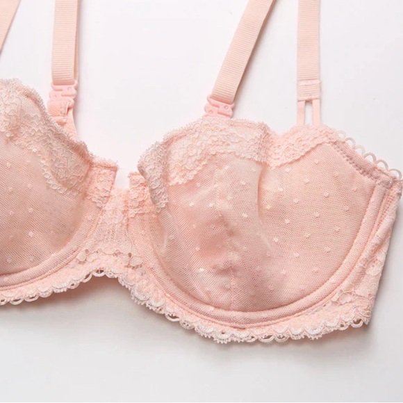 -Dobreva lace balconette bra unlined sheer push up bra 36E light pink pastel - Picture 2 of 16